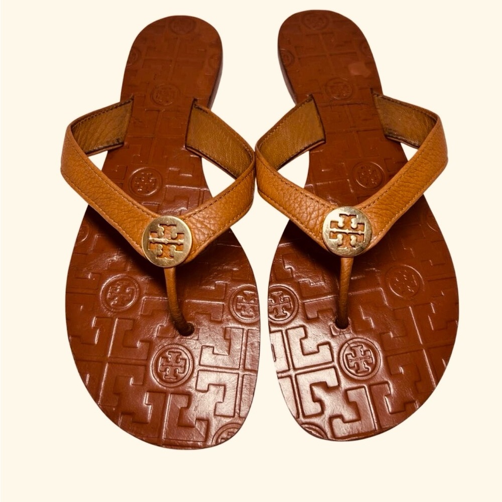 Tory Burch Thora Thong Sandals, Signature Logo Medallion, 100% Leather Size 9 - Picture 7 of 12